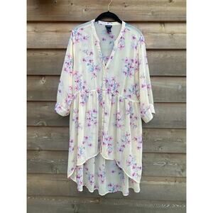 Torrid yellow sheer pink floral button blouse